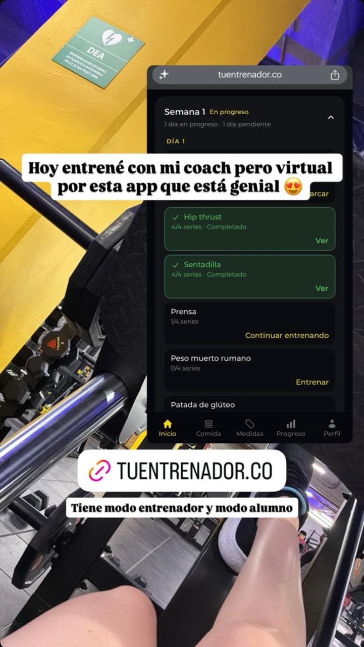 Captura de una alumna usando tuentrenador.co en el gimnasio